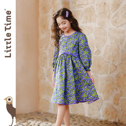 Little time女童连衣裙2025春季新款法式公主裙儿童复古碎花长裙 商品图2