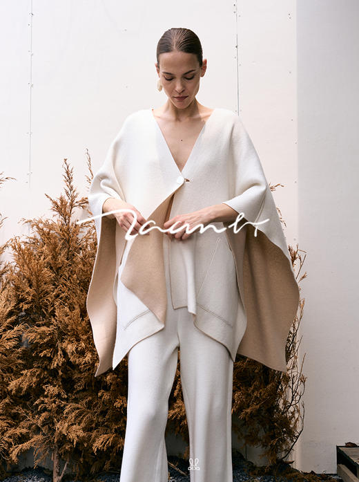 ZAANLI｜ZN60003 杏驼/既白 双面穿细腻感羊绒羊毛针织披肩外套 商品图3