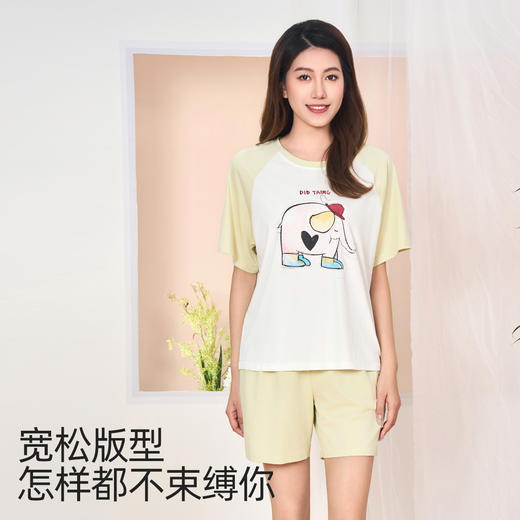 【商场同款】熳洁儿 96%棉透气圆领短袖短裤套装夏季卡通印花清新24203223 商品图6