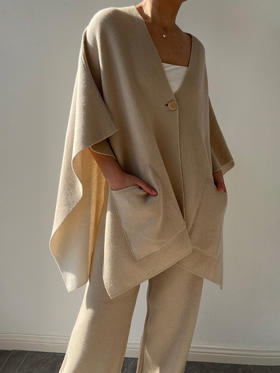 ZAANLI｜ZN60003 杏驼/既白 双面穿细腻感羊绒羊毛针织披肩外套