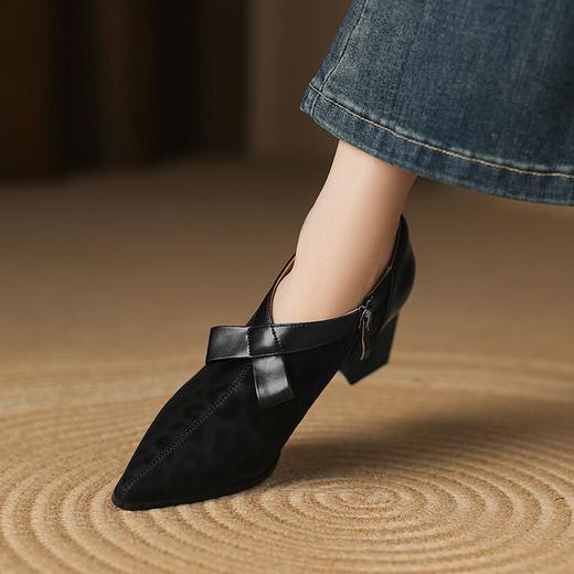 【预售5天】欧美豹纹深口窝窝鞋粗跟高跟鞋，复古拼接尖头单鞋子LD&7219 商品图4