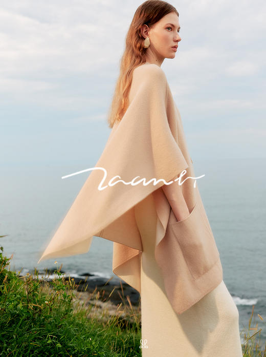 ZAANLI｜ZN60003 杏驼/既白 双面穿细腻感羊绒羊毛针织披肩外套 商品图2