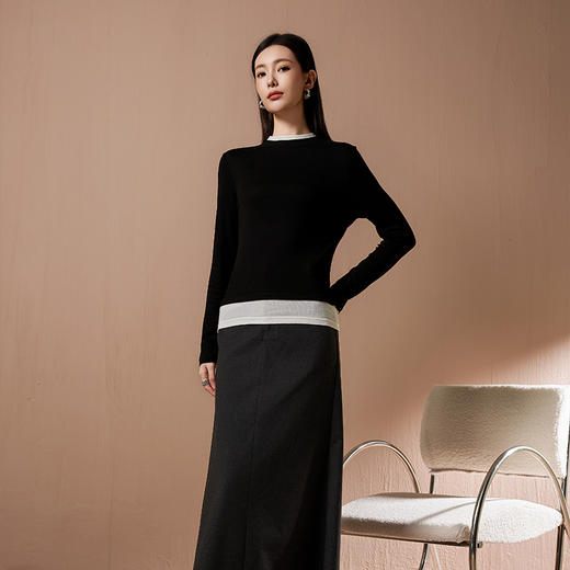 I'd爱帝莱赛尔绵羊毛时尚撞色假两件针织打底衫 商品图3