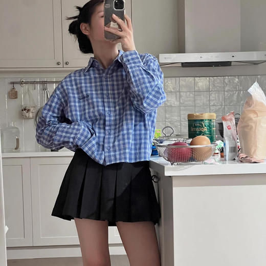 the barnet八奶蓝色小方格衬衫衬衣0811 商品图6