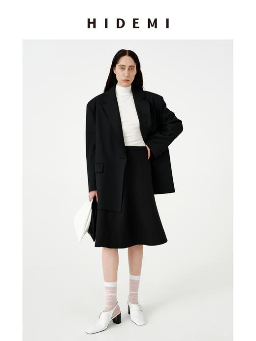 HIDEMI 银线细条纹极简大廓形垫肩大宽肩男朋友卷边西装 商品图8