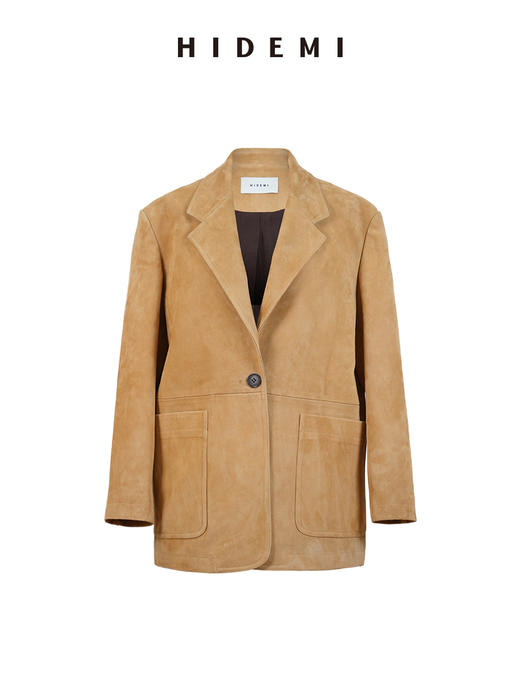HIDEMI 麂皮大廓形极简西装皮衣阔腿裤套装 商品图9