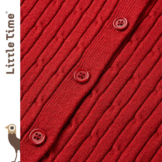 littletime女童毛衣2025春季新款红色新年服儿童保暖纽扣开衫外套 商品图3