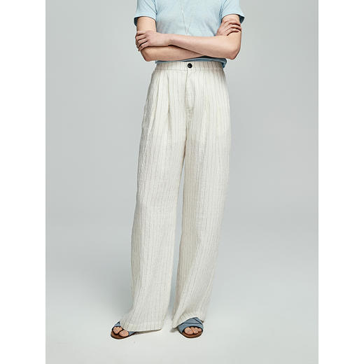 棉仓362618016-初棉苣轻薄亚麻色织条纹宽松休闲裤 商品图0