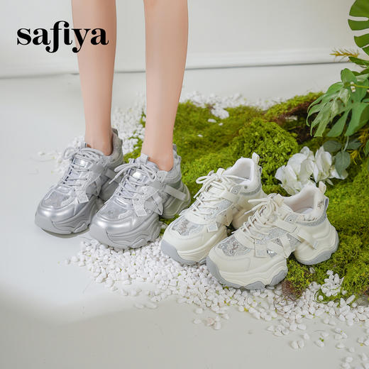 Safiya/索菲娅2025潮流街头透气网面蕾丝烫钻增高运动老爹鞋 SFD1112263 商品图0