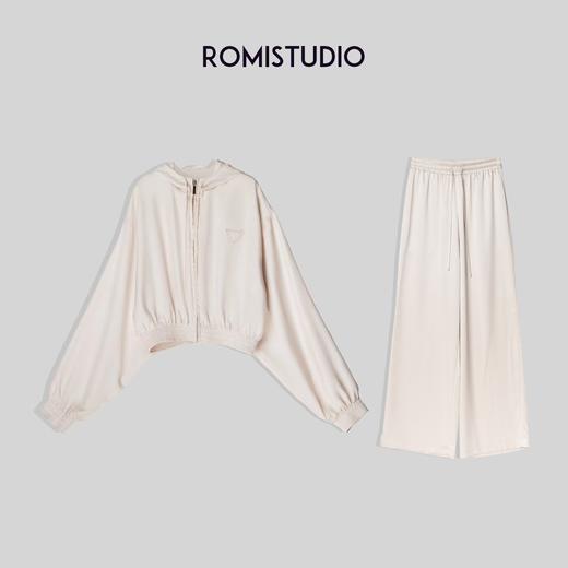 ROMI STUDIO【高定醋酸】气质休闲连帽短外套长裤套装W3201/K3320 商品图0