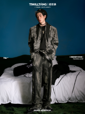 启世录TIWILLTANG“伏峦悬晶”罗一舟同款复古拼接牛仔夹克外套