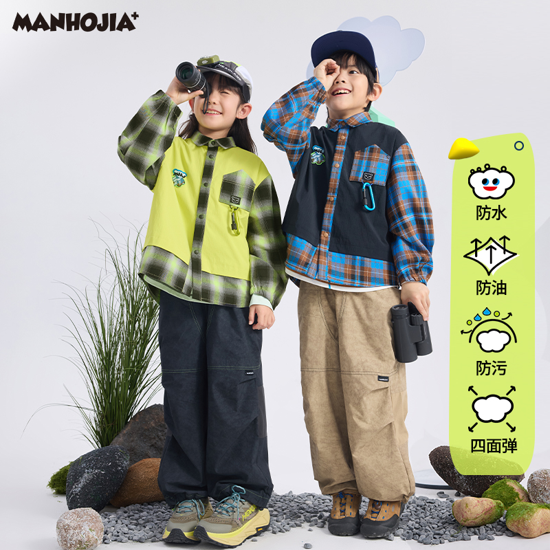 【熊朋友】漫画家25春Teflon三防户外机能工装格纹拼接衬衫外套