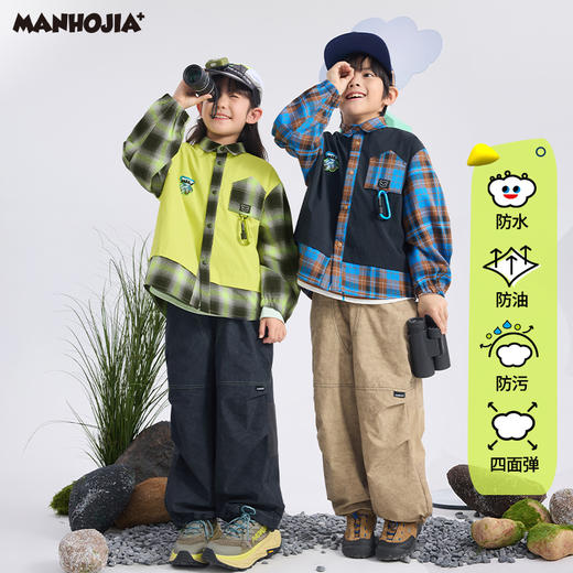 【熊朋友】漫画家25春Teflon三防户外机能工装格纹拼接衬衫外套 商品图0