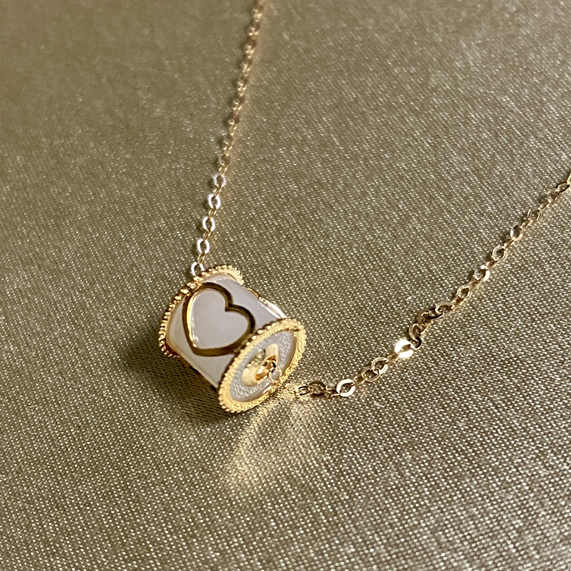 18K玫瑰金和田玉（白玉）项链--爱心路路通/圆柱6*6mm/链长40+2cm