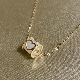 18K玫瑰金和田玉（白玉）项链--爱心路路通/圆柱6*6mm/链长40+2cm