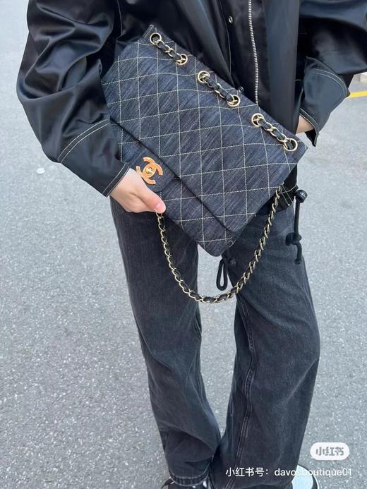 D020948双C金扣中古牛仔外缝线斜挎包 商品图6