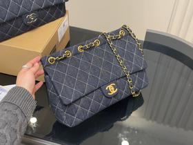 D020948双C金扣中古牛仔外缝线斜挎包