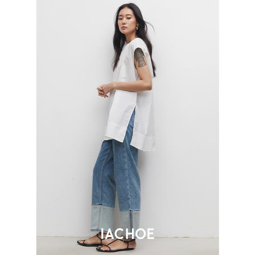 棉仓3531519006-IACHOE【夏日牛仔】九分翻边牛仔裤直筒牛仔 商品图4