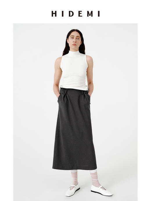 HIDEMI 【当当同款】立裁设计感进口日本纱线花苞内白边腰头H型百搭半身裙 商品图9