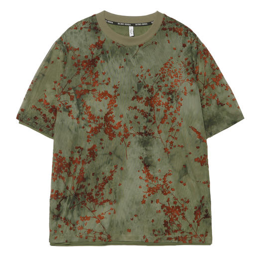 T338新款国风花卉双层T恤男女夏季休闲时尚宽松短袖情侣百搭上衣 商品图1