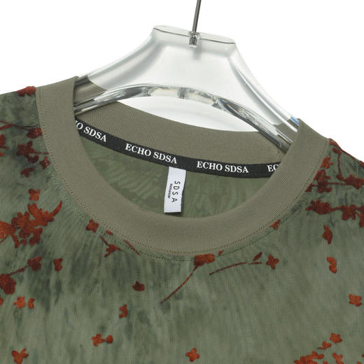 T338新款国风花卉双层T恤男女夏季休闲时尚宽松短袖情侣百搭上衣 商品图2