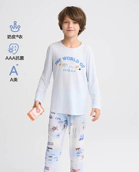 【春上新】8楼爱慕儿童Aimer Kids男孩奶皮动物世界套头长袖睡衣AK241H111，吊牌价329元