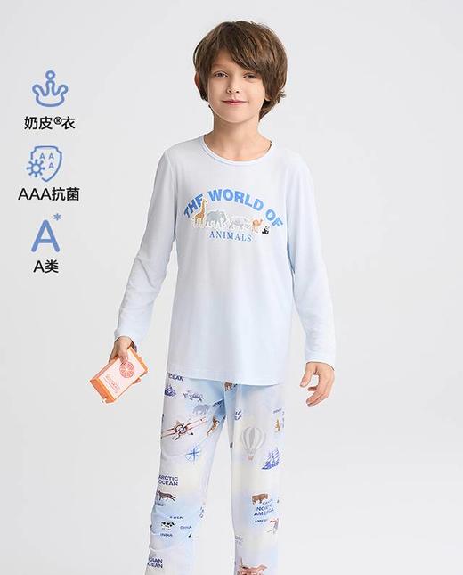 【春上新】8楼爱慕儿童Aimer Kids男孩奶皮动物世界套头长袖睡衣AK241H111，吊牌价329元 商品图0