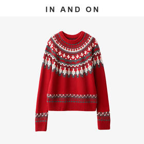 IN AND ON 冬日暖阳 100%绵羊毛费尔岛圆领加厚毛衣  55010