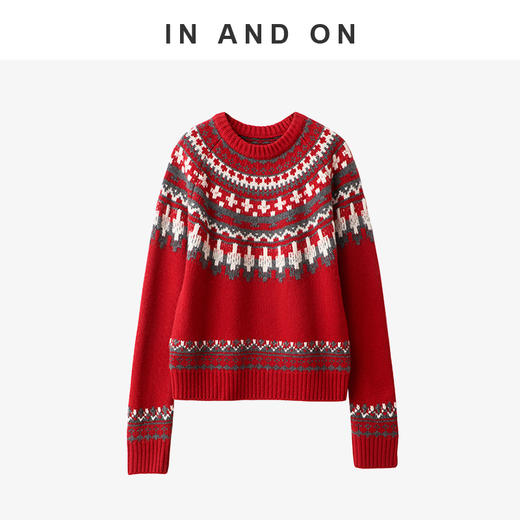 IN AND ON 冬日暖阳 100%绵羊毛费尔岛圆领加厚毛衣  55010 商品图0