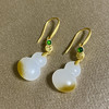 18K古法黄金和田玉俄料（白玉）葫芦耳饰/双面葫芦11*15.5mm/总长35mm/伴镶翡翠 商品缩略图0