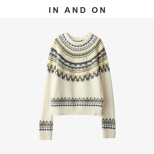 IN AND ON 冬日暖阳 100%绵羊毛费尔岛圆领加厚毛衣  55010 商品图1