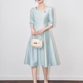 【高货wl】全新升级【铂金会员330/天猫439/差价109】(03646) 洛诗琳2025春夏款法式轻奢连衣裙高级感方领名媛礼服女