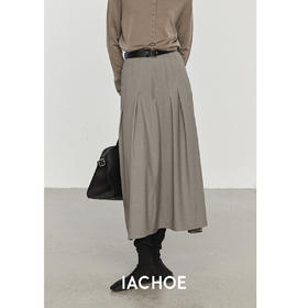 棉仓3561517004-IACHOE【灰色蔷薇】百褶裙中长款显瘦