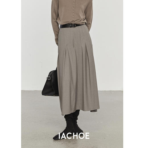 棉仓3561517004-IACHOE【灰色蔷薇】百褶裙中长款显瘦 商品图0