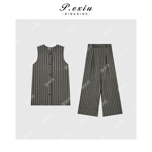 03-5潘依绣丁丁宠粉亚麻人丝复古松弛感马甲休闲裤套装 W-62705 商品图1