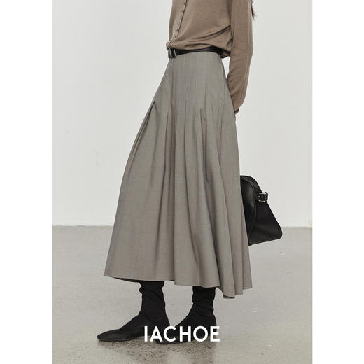 棉仓3561517004-IACHOE【灰色蔷薇】百褶裙中长款显瘦 商品图2