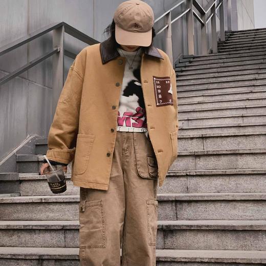 顺丰包邮洛诗琳35518港味复古姜黄撞色Polo领长袖休闲外套542 商品图2