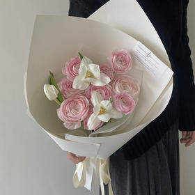 《苏醒》粉色河内洋牡丹郁金香花束
