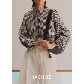 棉仓3561504013-IACHOE圆领黑白小众格子衬衫
