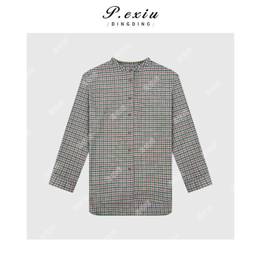 03-5潘依绣丁丁宠粉PanYiXiu/潘依绣100%棉排扣圆领复古百搭格纹衬衫 WH00289 商品图1