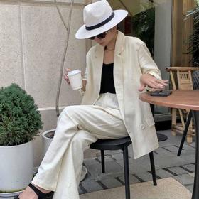 顺丰包邮洛诗琳99427极简棉质翻驳领西装外套直筒裤两件套083