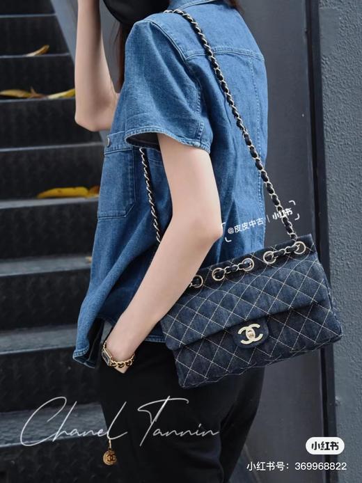 D020948双C金扣中古牛仔外缝线斜挎包 商品图5