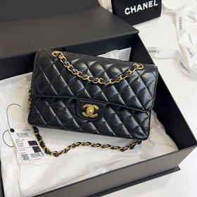 Chanel CF 黑金 荔枝纹牛皮 小号 单肩包