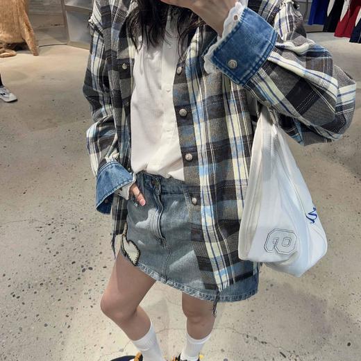 顺丰包邮洛诗琳40911春季新款美式复古格子拼接牛仔休闲衬衫479 商品图3