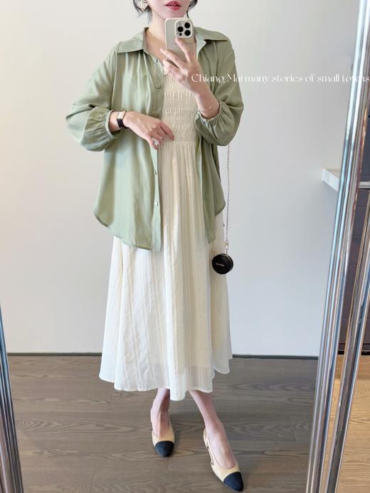 我猜你一定喜欢绿色 治愈感特别微微九分灯笼袖莫代尔棉衬衫 抹茶绿 商品图3