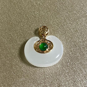 18K玫瑰金和田玉（白玉）吊坠--元宝/异形13*16mm/配镶翡翠