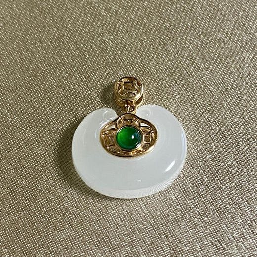 18K玫瑰金和田玉（白玉）吊坠--元宝/异形13*16mm/配镶翡翠 商品图0