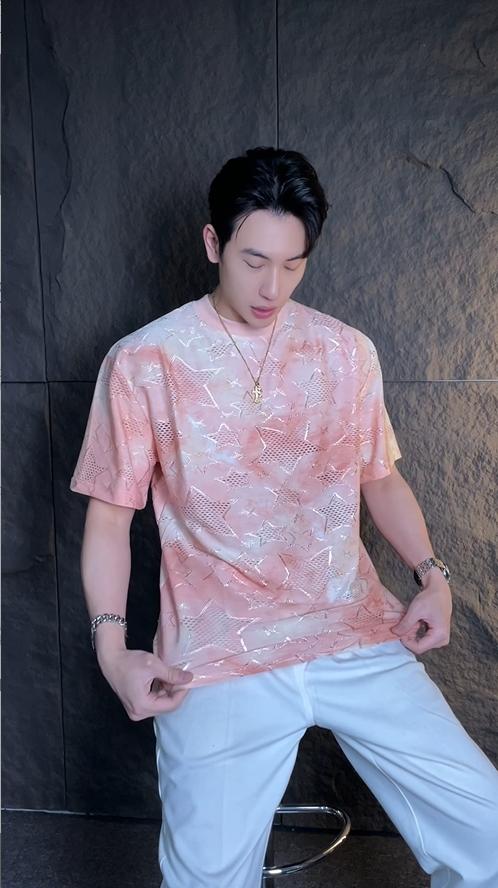 T1610夏季新款时尚星星印花男士短袖百搭镂空设计上衣潮流宽松T恤 商品图0