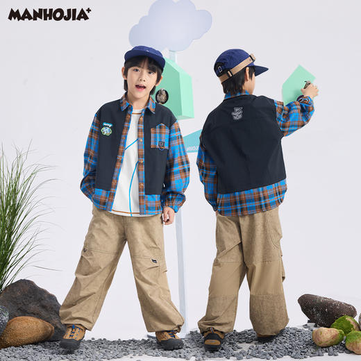 【熊朋友】漫画家25春Teflon三防户外机能工装格纹拼接衬衫外套 商品图4