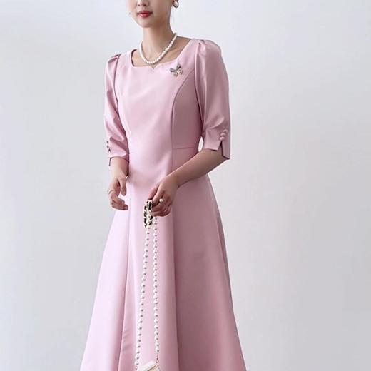 【高货wl】全新升级【铂金会员330/天猫439/差价109】(03646) 洛诗琳2025春夏款法式轻奢连衣裙高级感方领名媛礼服女 商品图2